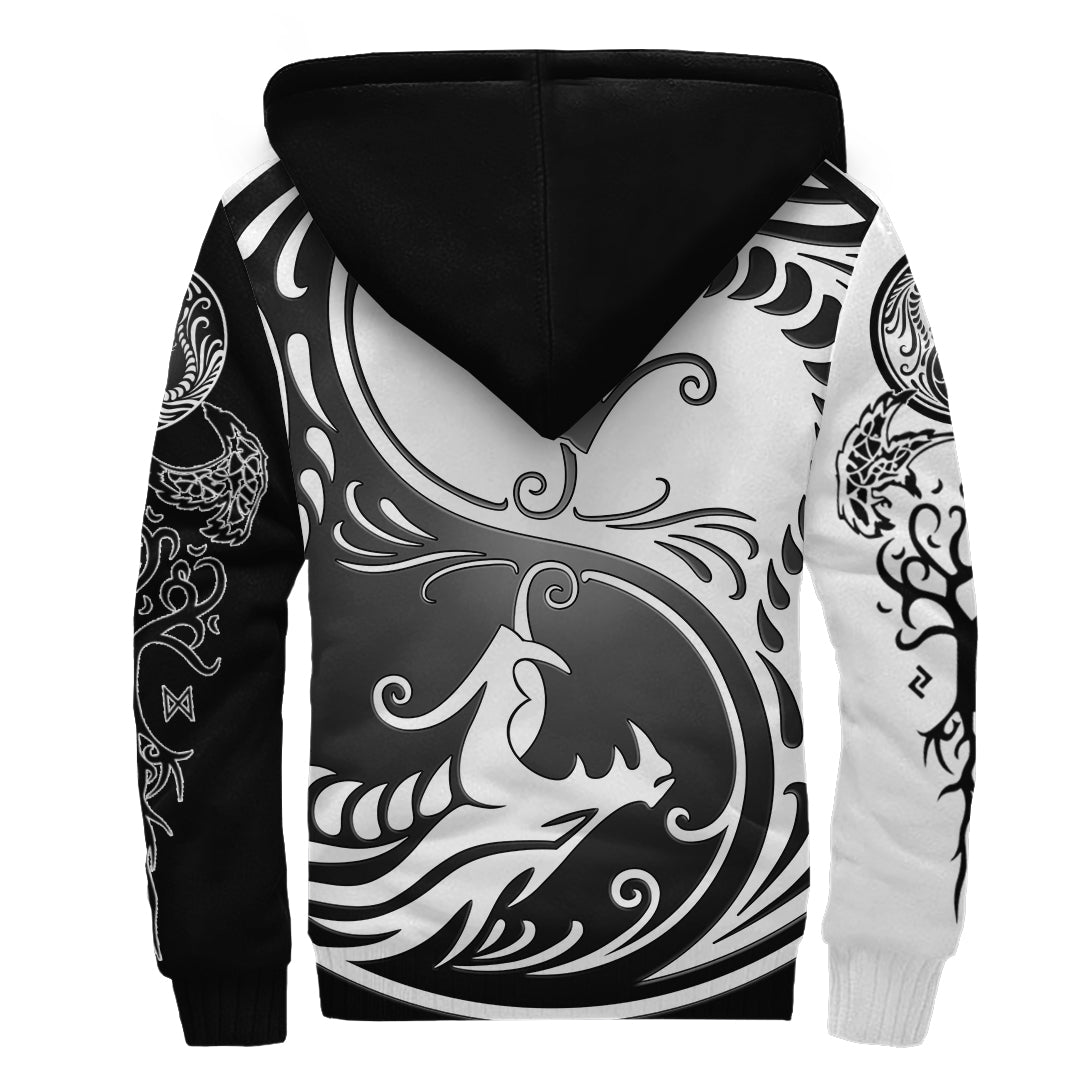 Viking Sherpa Hoodie Ying Yang Dragon