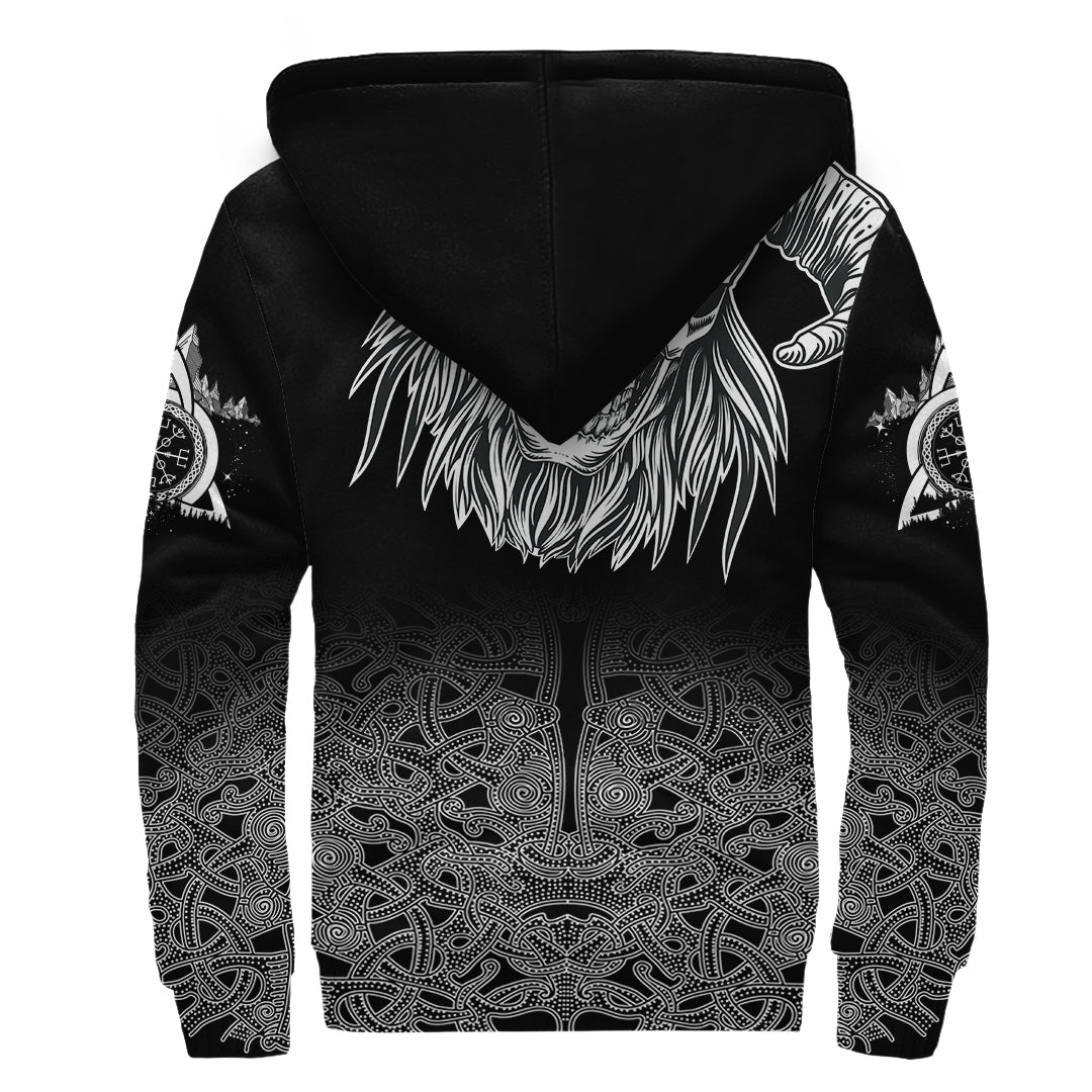 Skull Viking Sherpa Hoodie Ornate pattern