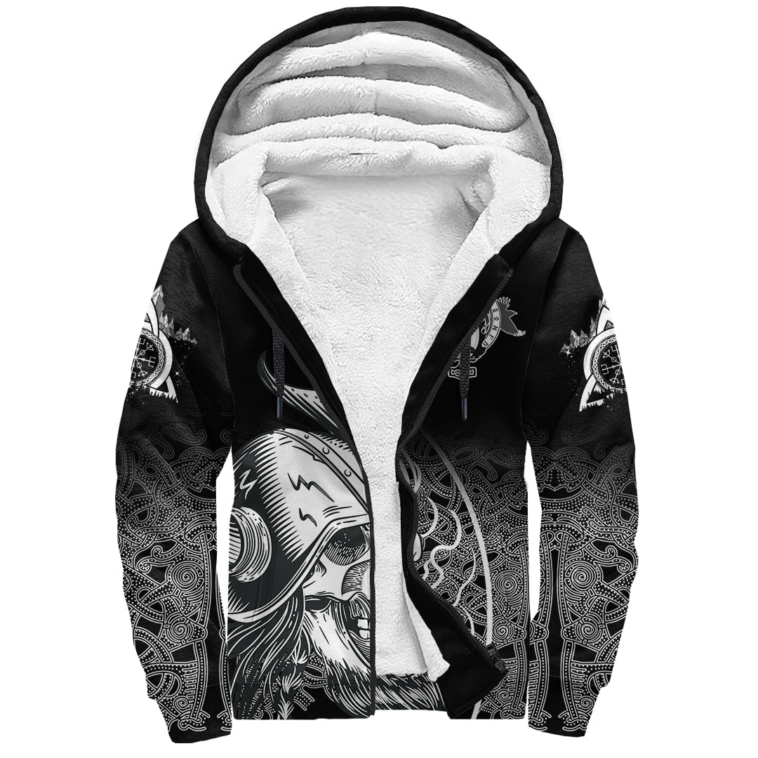 Skull Viking Sherpa Hoodie Ornate pattern