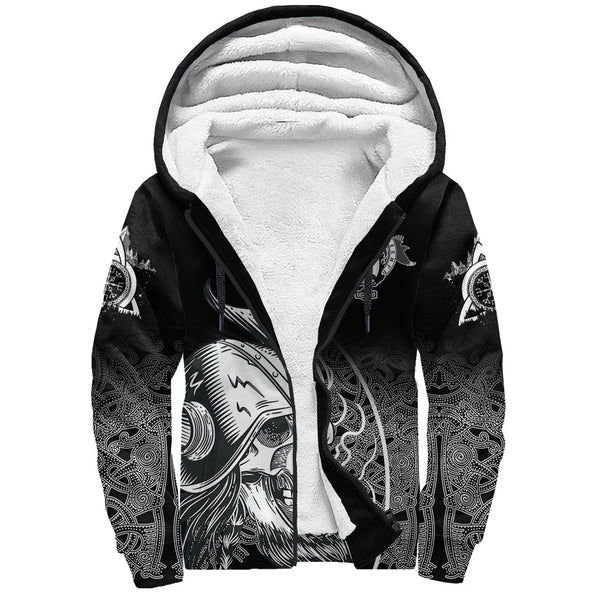 Skull Viking Sherpa Hoodie Ornate pattern