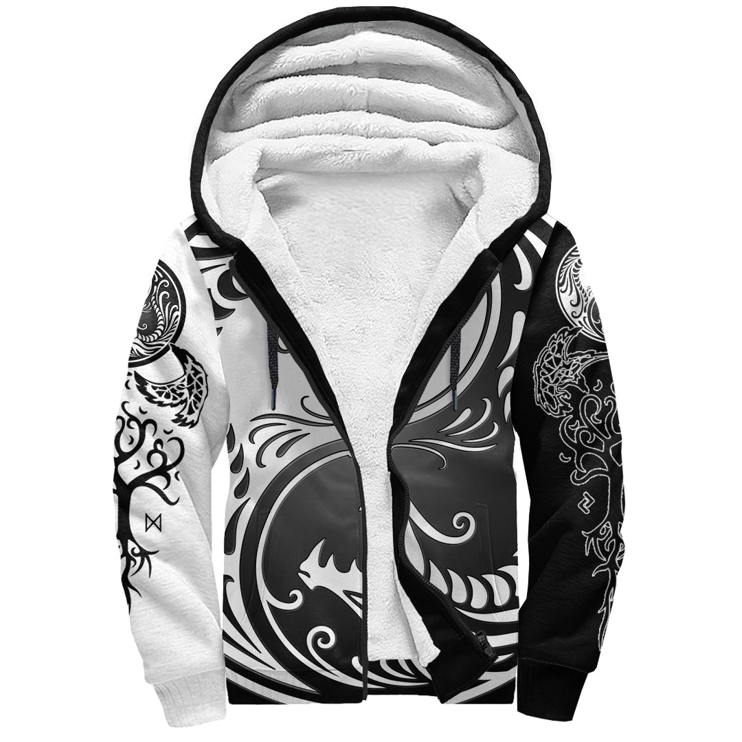 Viking Sherpa Hoodie Ying Yang Dragon