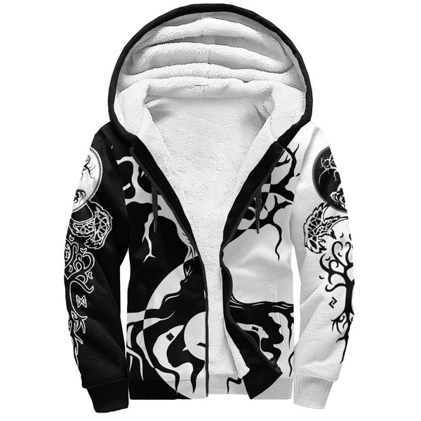 Viking Sherpa Hoodie Ying Yang Celtic Tree