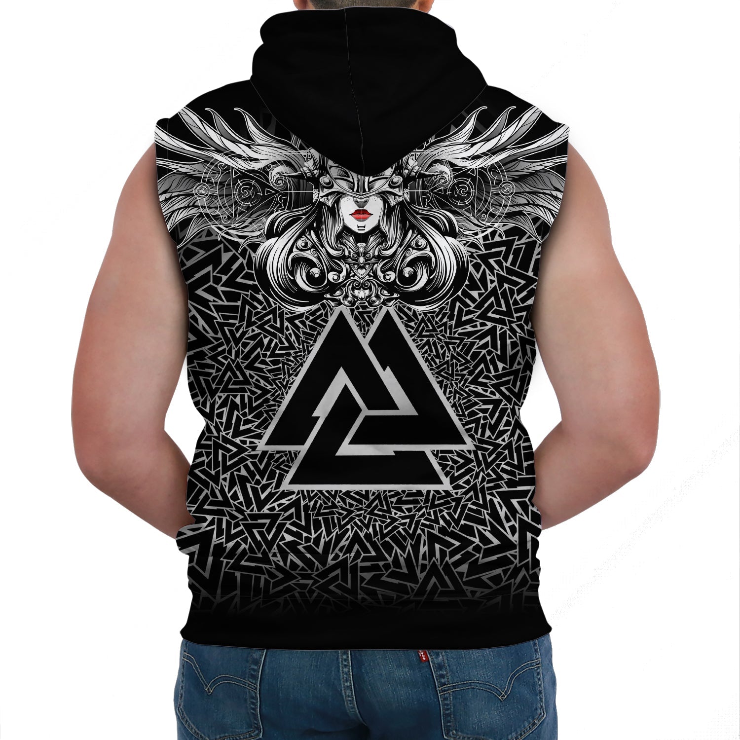 Viking Sleeveless Hoodie Valkyrie Valknut Pattern