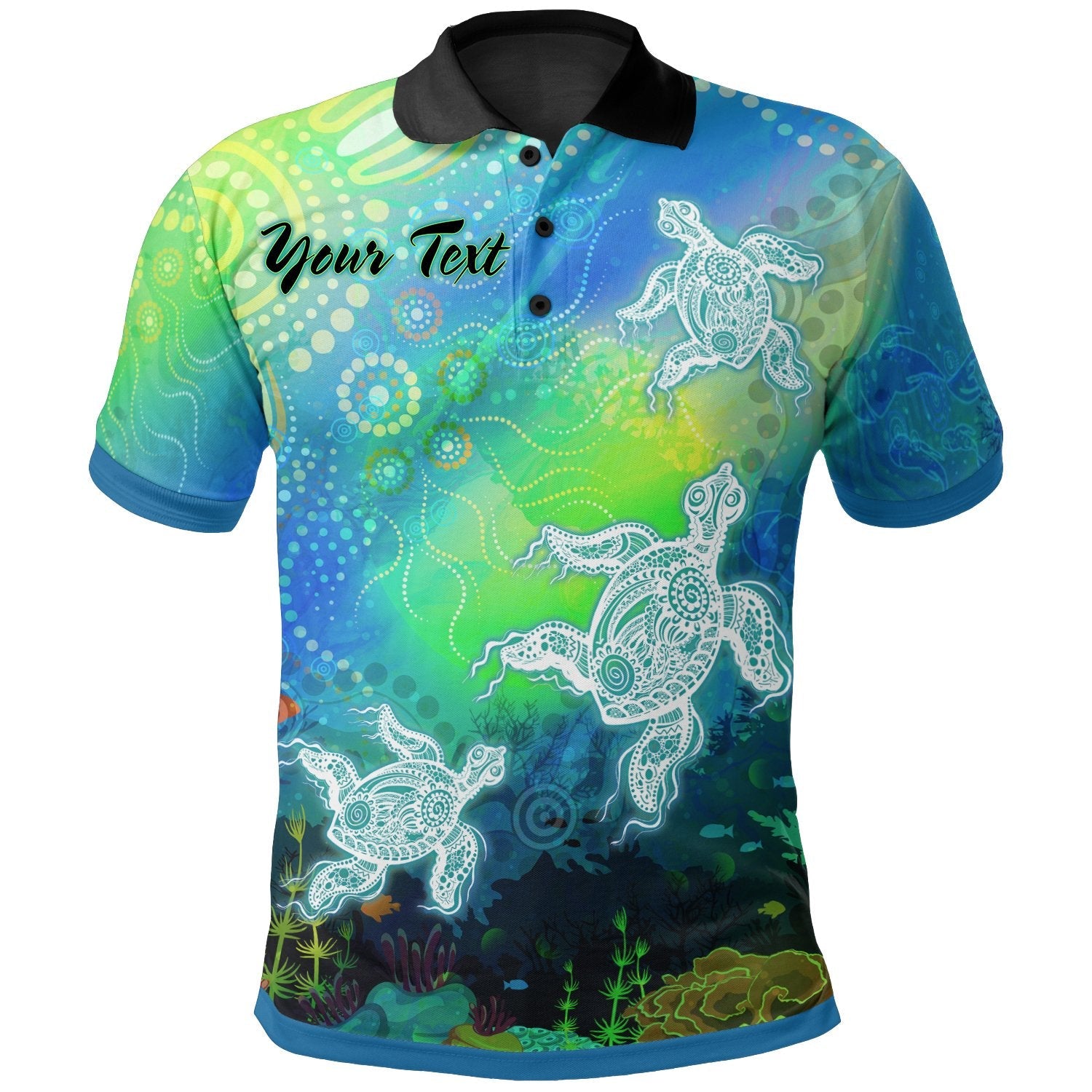 Aboriginal Polo - (Custom Text) Indigenous Turtle Ocean Dot Painting Art Polo Shirt