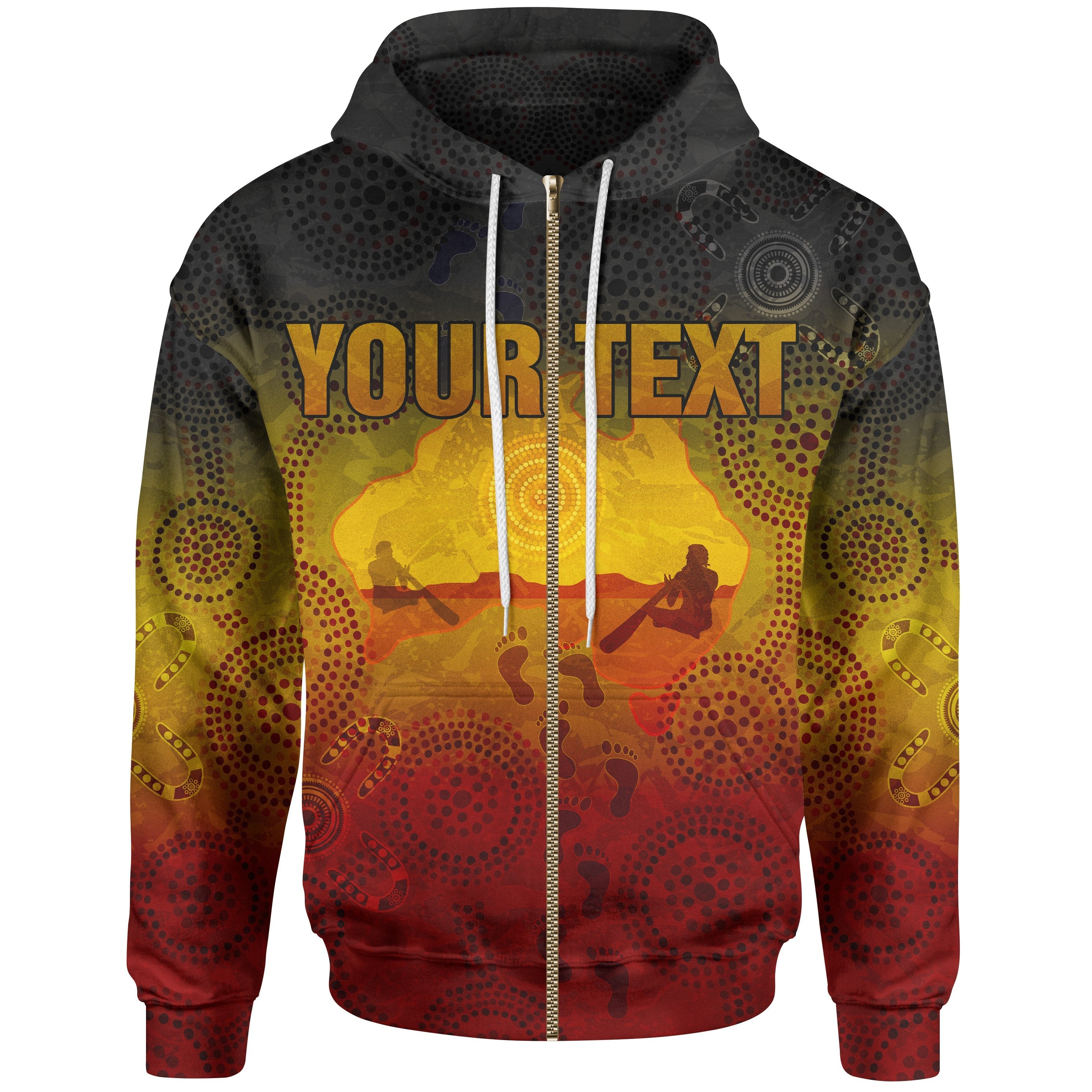 (Custom) Aboriginal Zip Hoodie - Australian Map with Indigenous Color