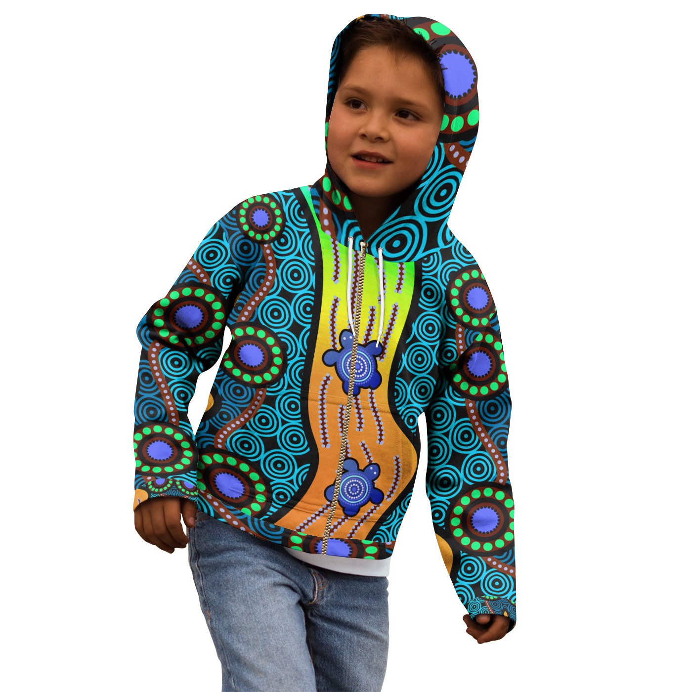 Zip Hoodie Kid - Aboriginal Turtle