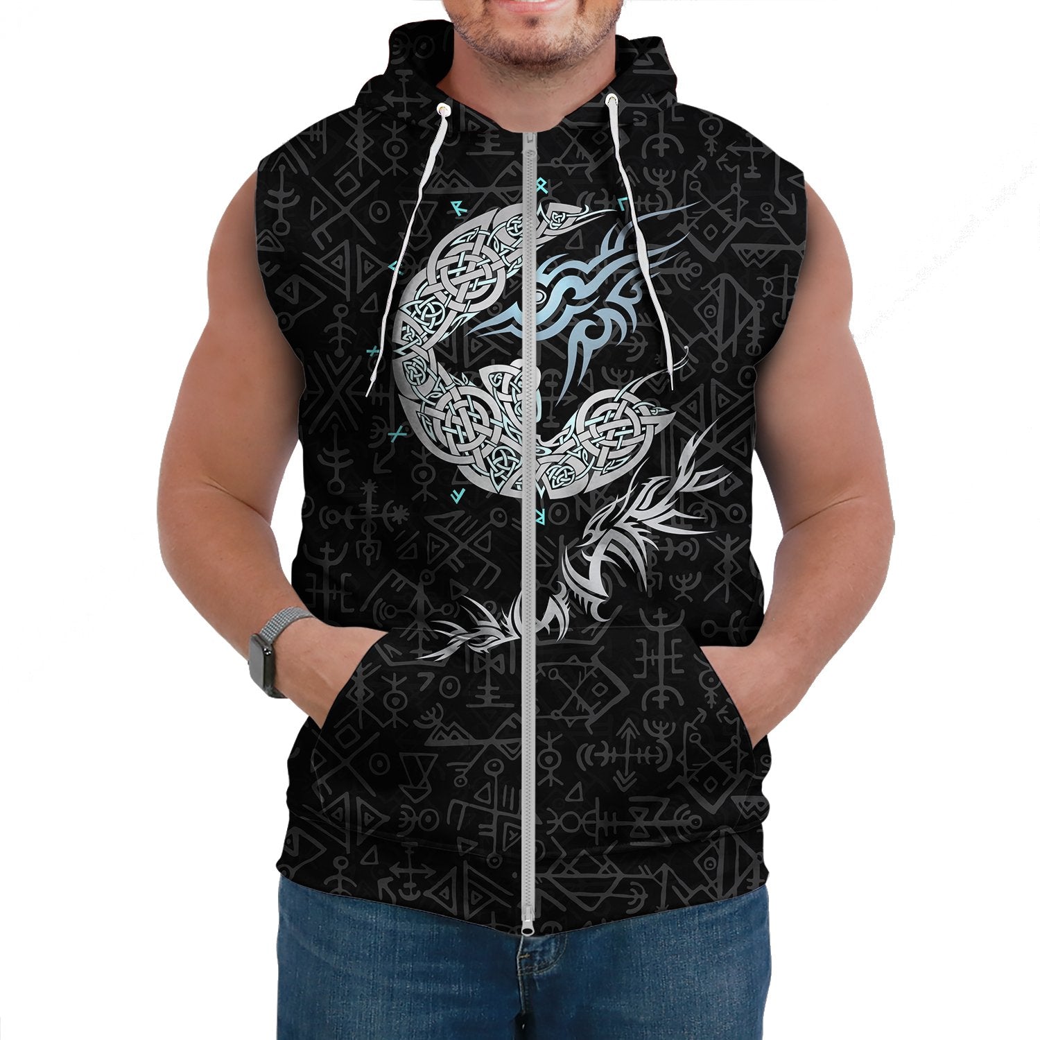 Viking Sleeveless Hoodie Fenrir Wolf  Style Ver01