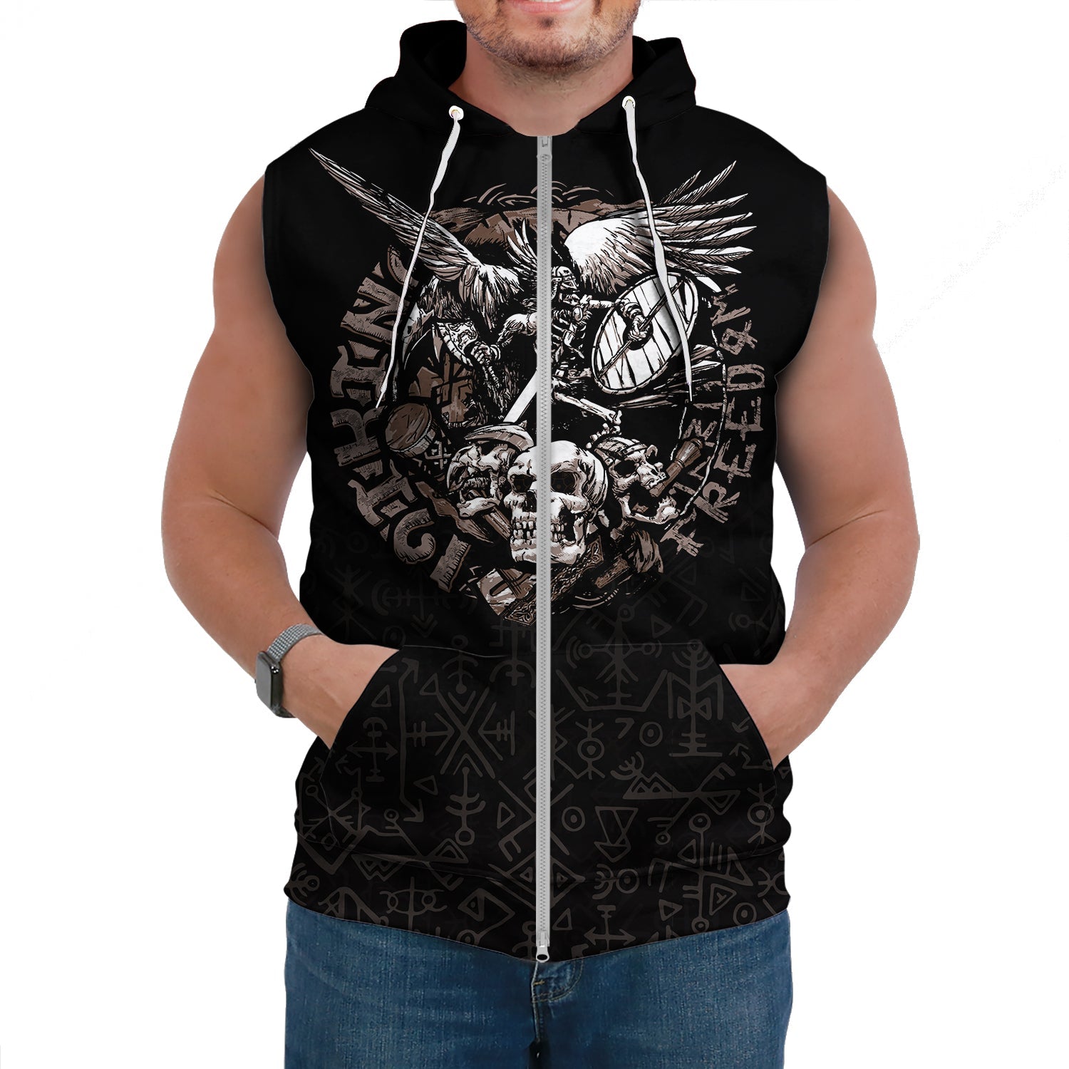 Viking Sleeveless Hoodie Warrior Odin Tattoo