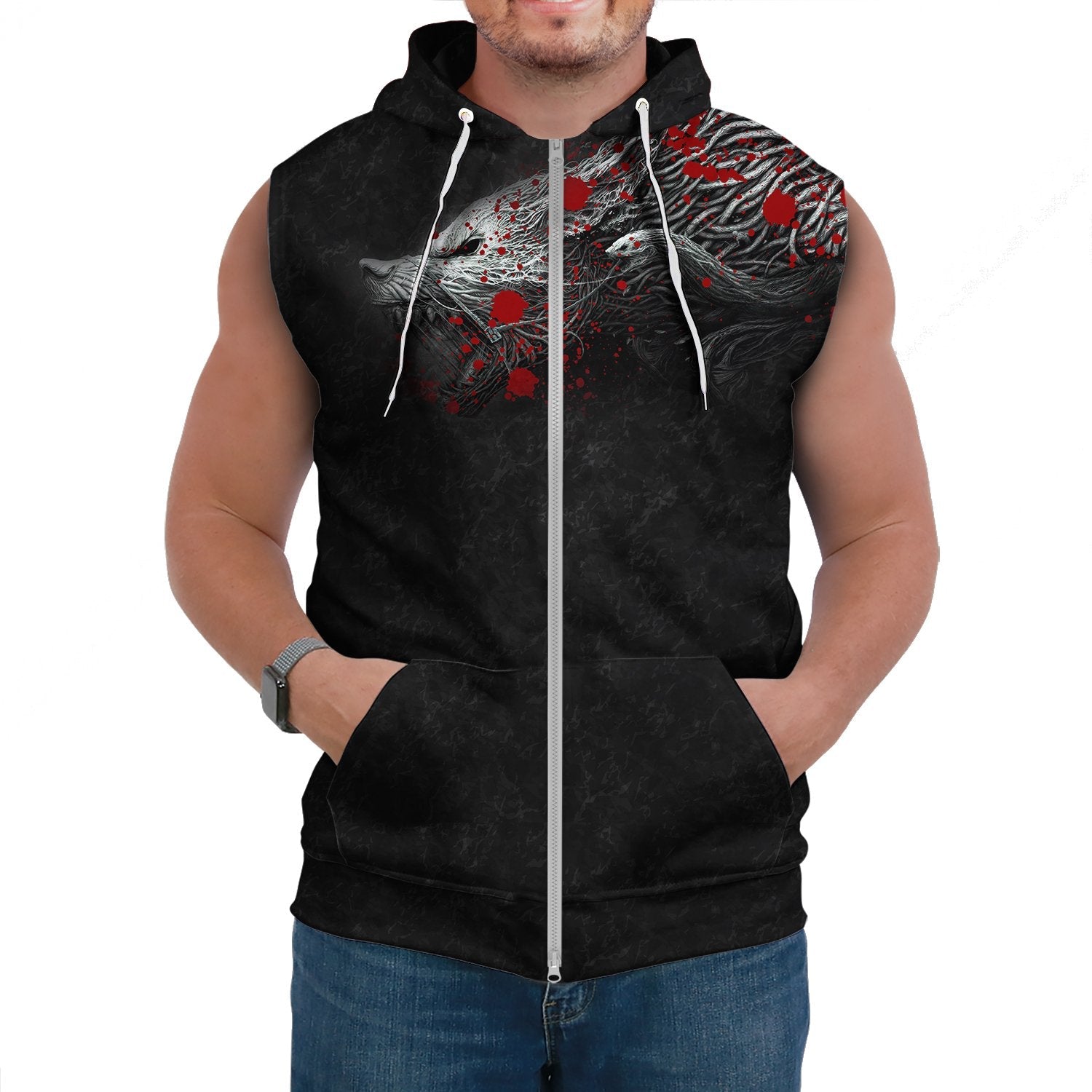 Viking Sleeveless Hoodie Vikings Blood Fenrir Blood