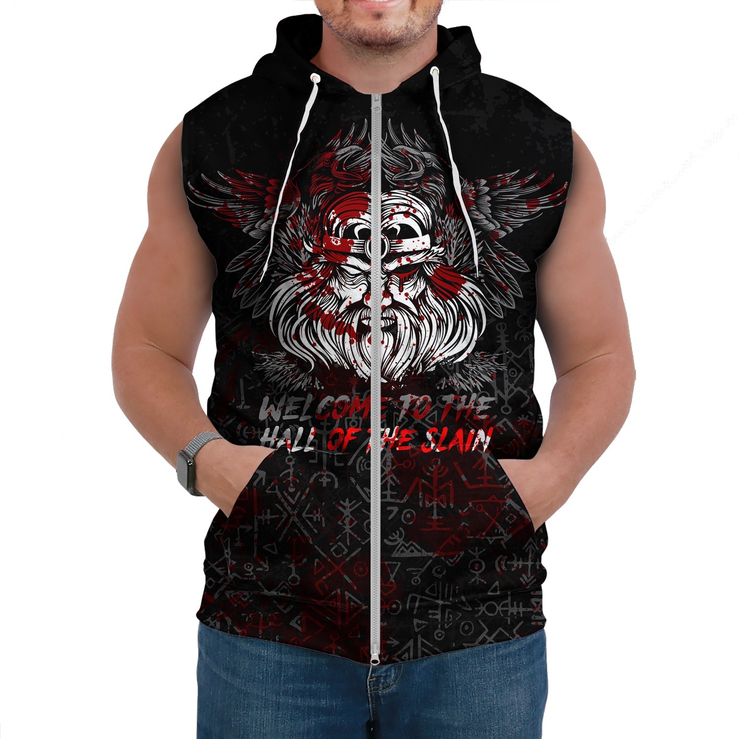 Viking Sleeveless Hoodie Odin Blood