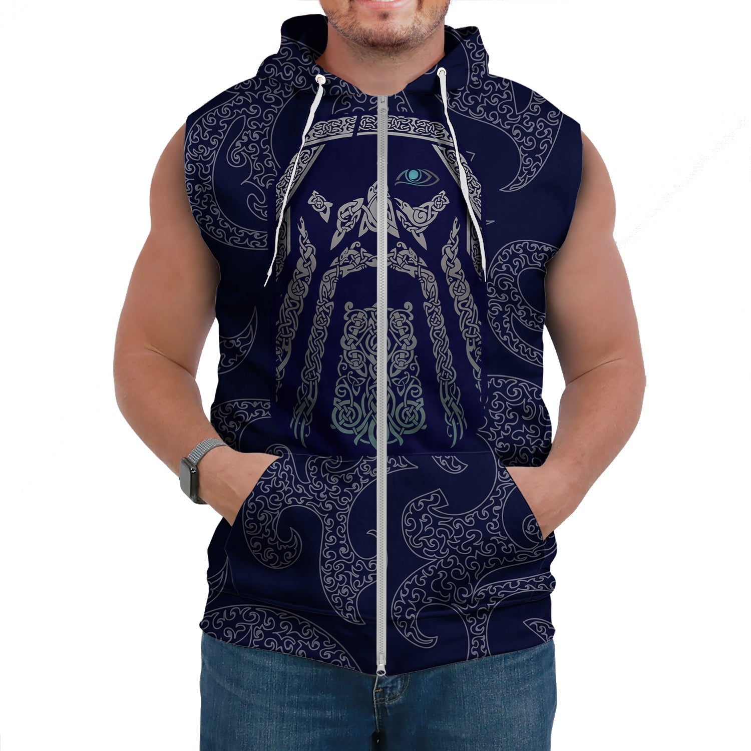 Viking Sleeveless Hoodies Odin God Tattoo