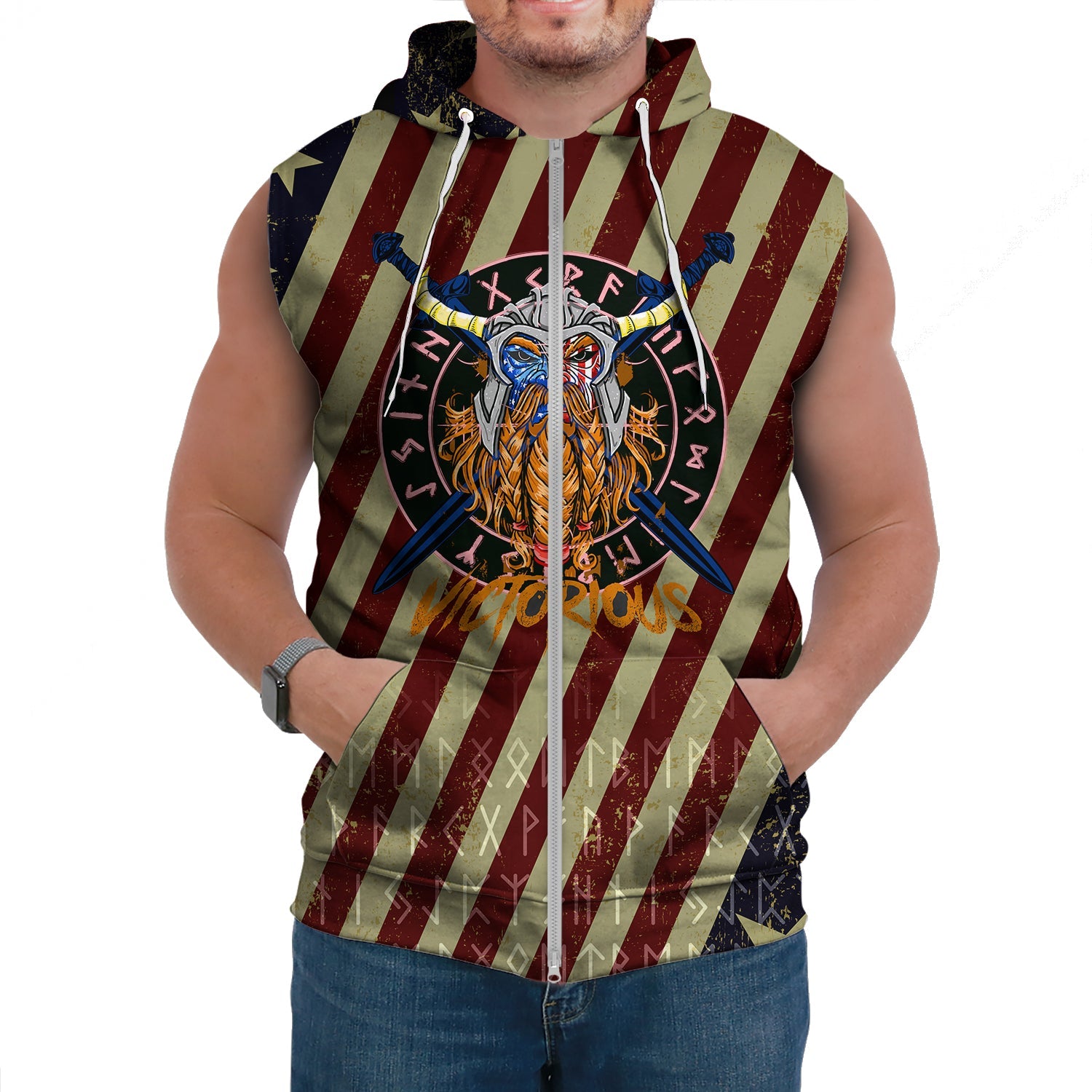 Custom Viking Sleeveless Hoodies American Warrior Victorious