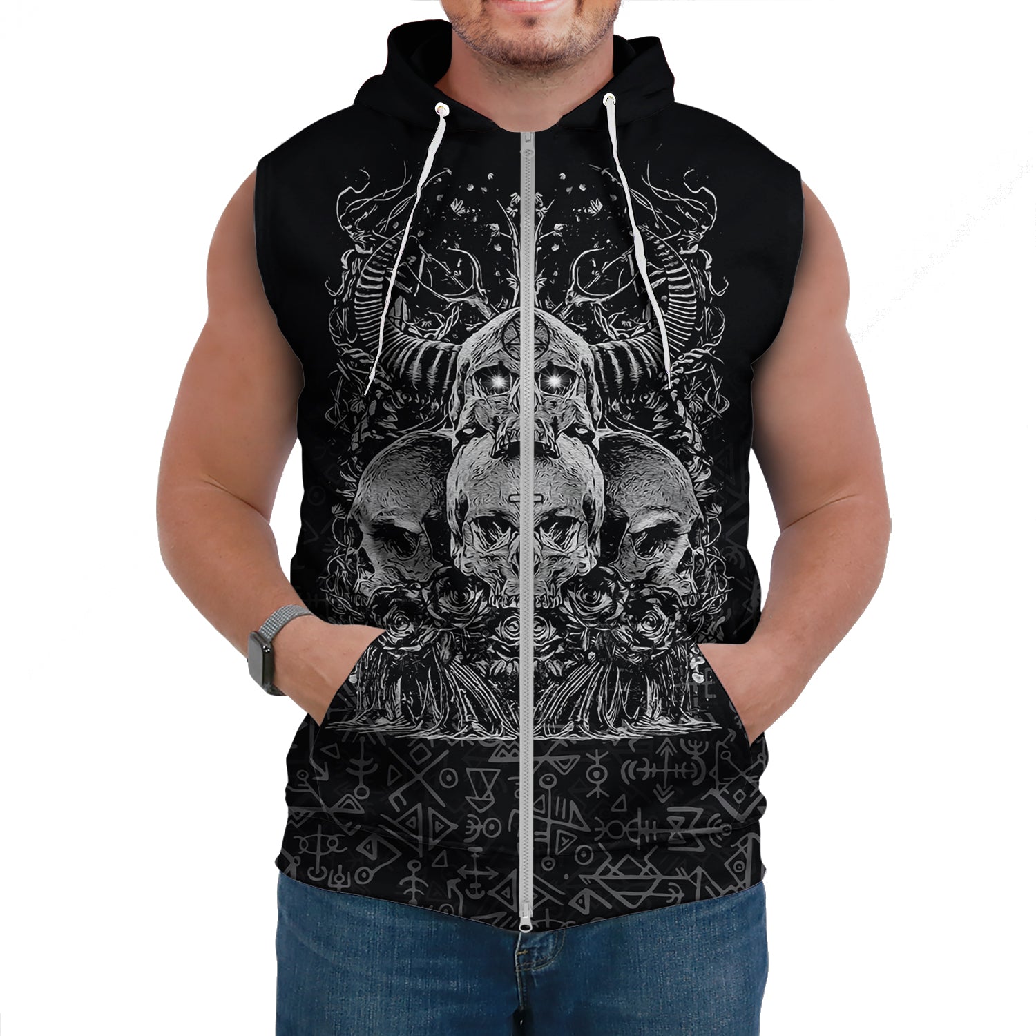 Custom Viking Sleeveless Hoodie Skull Honor