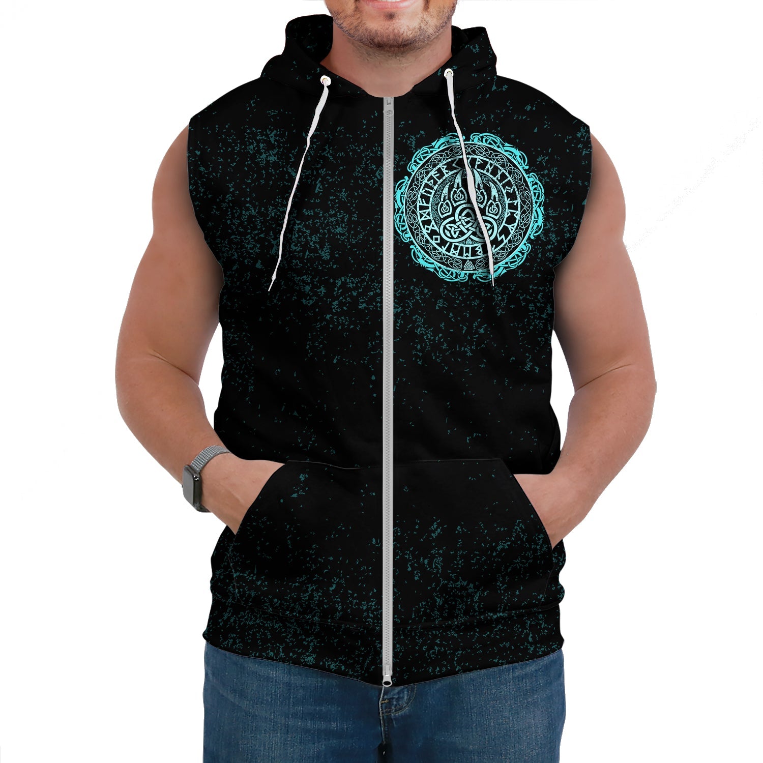 Viking Sleeveless Hoodies Viking Bear Claws Cyan Tattoo