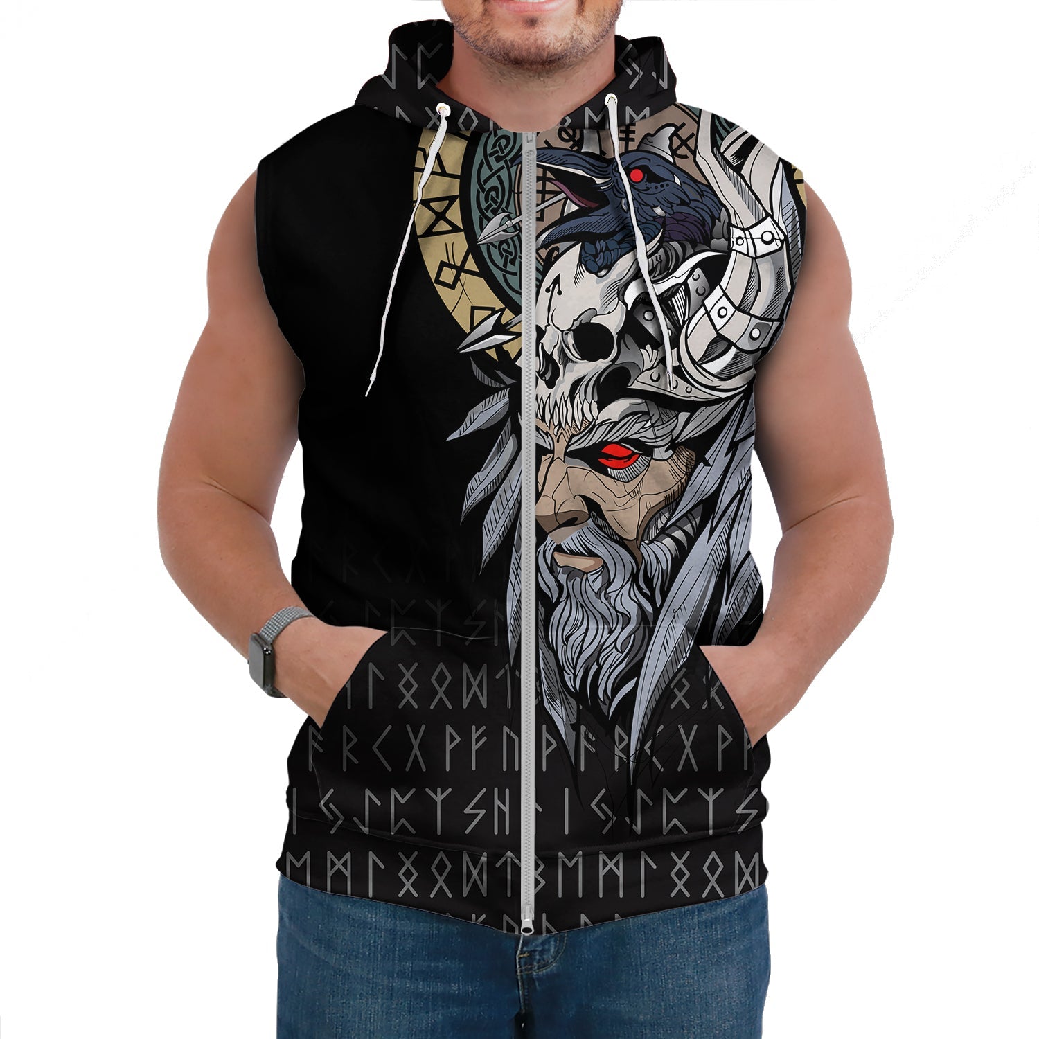 Viking Sleeveless Hoodies Viking Odin Raven