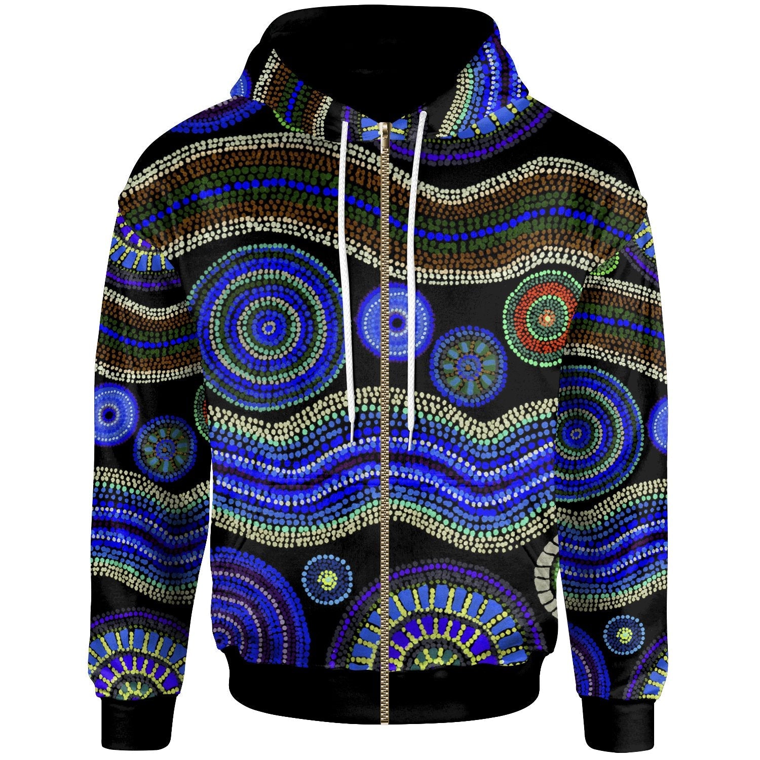 Zip Hoodie - Aboriginal Dot Unique Style Blue