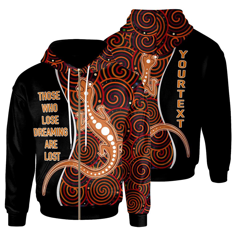 Aboriginal Personalised Zip Hoodie - Indigenous Lizard Dreaming