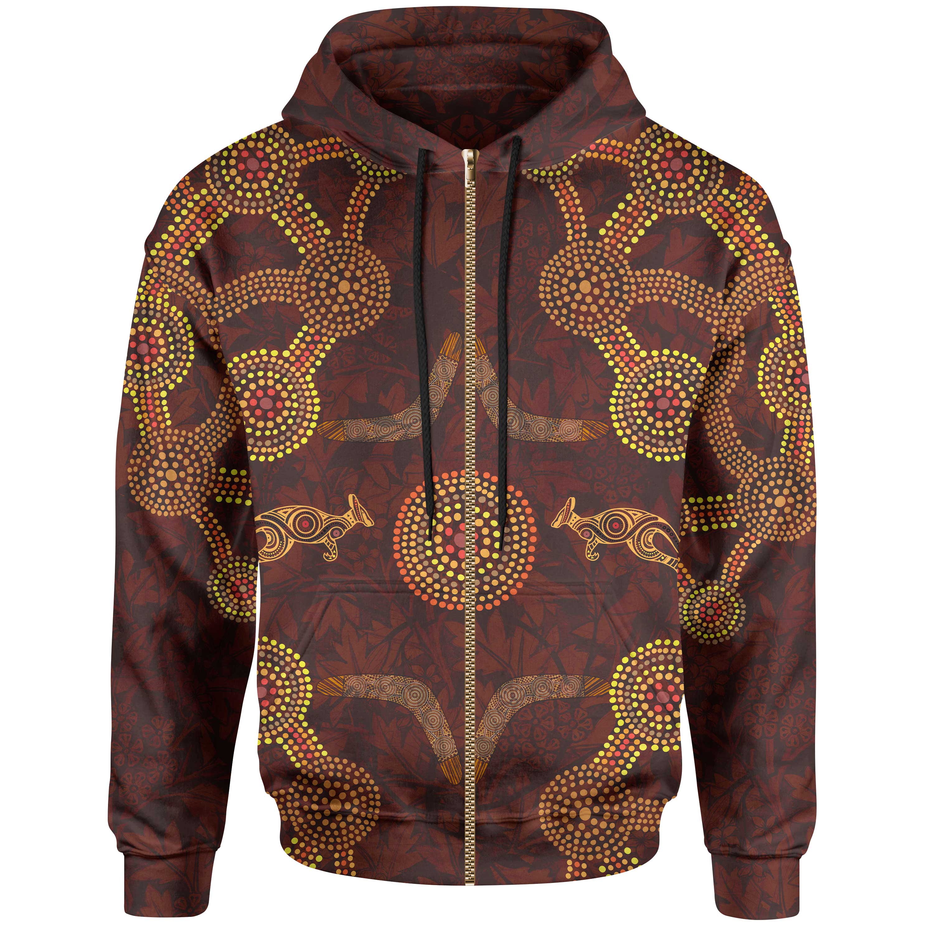 Zip Hoodie - Aboriginal Dot Pattern Boomerang, Kangaroo