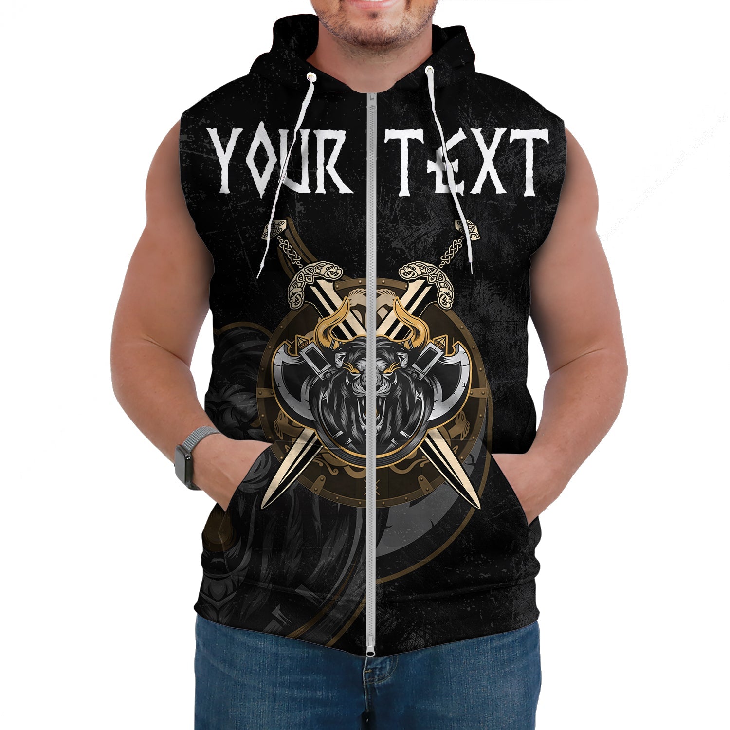 Custom Viking Sleeveless Hoodies Viking Lion