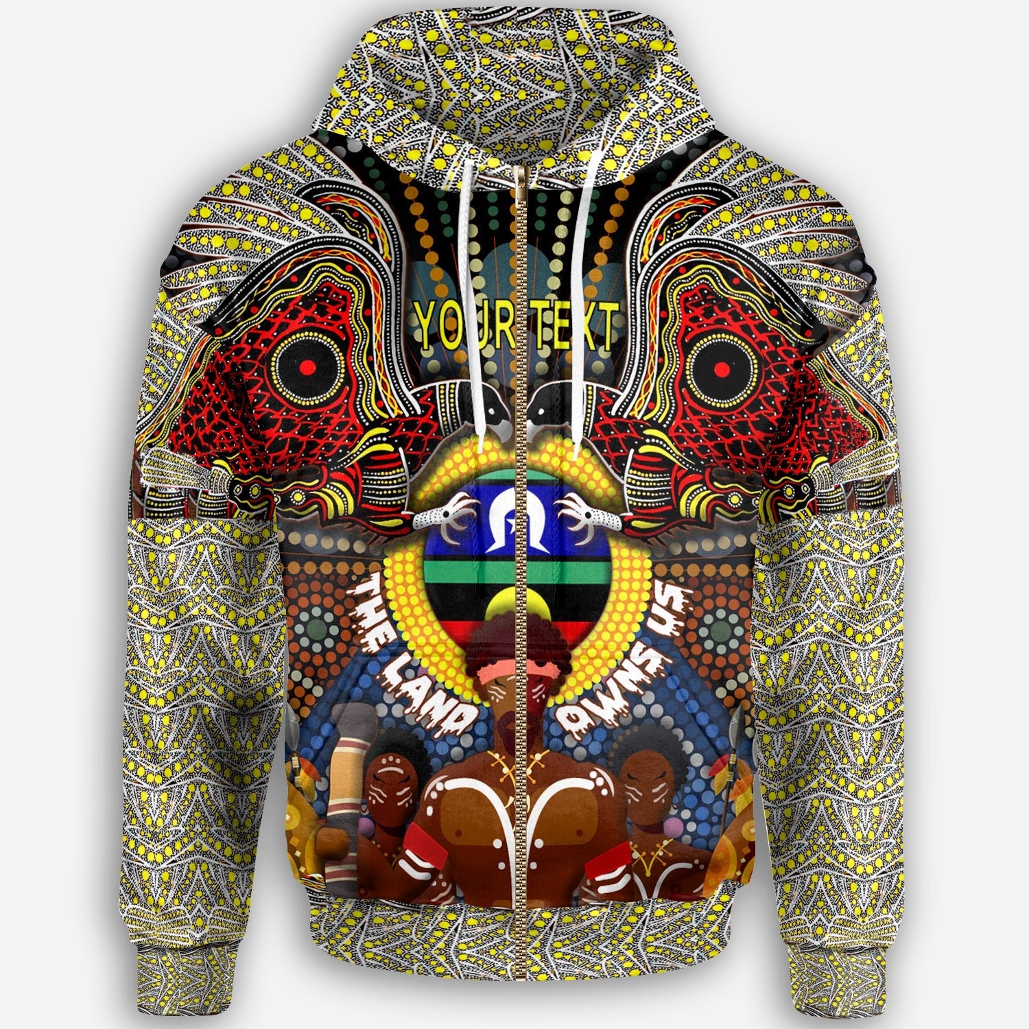 (Custom Text) The Land Owns Us Aboriginal Zip Hoodie